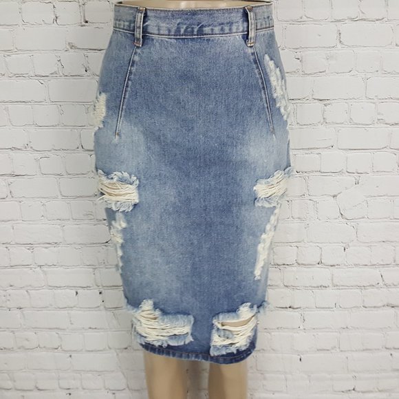 One Teaspoon Aritzia Distressed Denim Jean Skirt - Picture 3 of 7